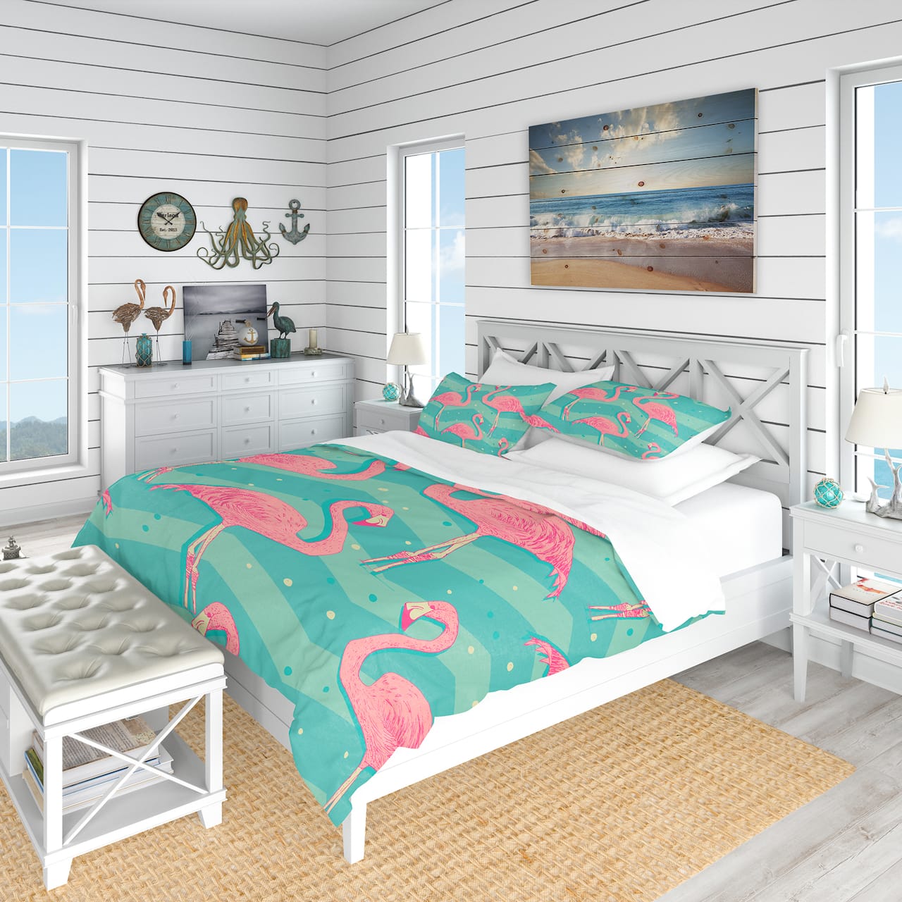 Designart 'Pink Flamingo Birds' Tropical Bedding Set - Duvet Cover & Shams